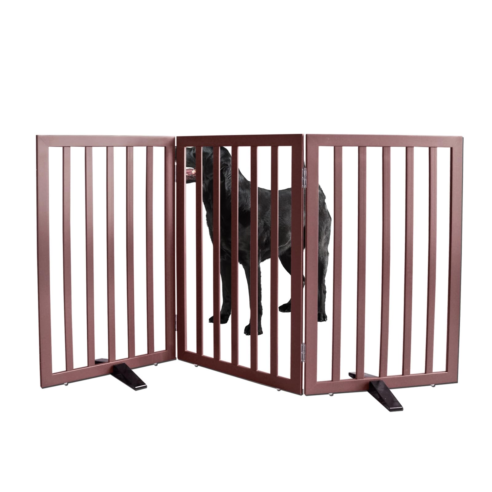 ZJSF dog gate wood panel open in doorway, sturdy 3-panel barrier for pets