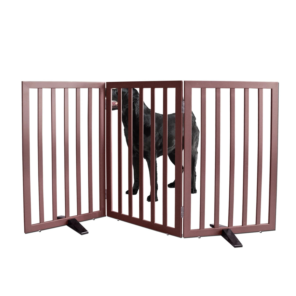 ZJSF dog gate wood panel open in doorway, sturdy 3-panel barrier for pets