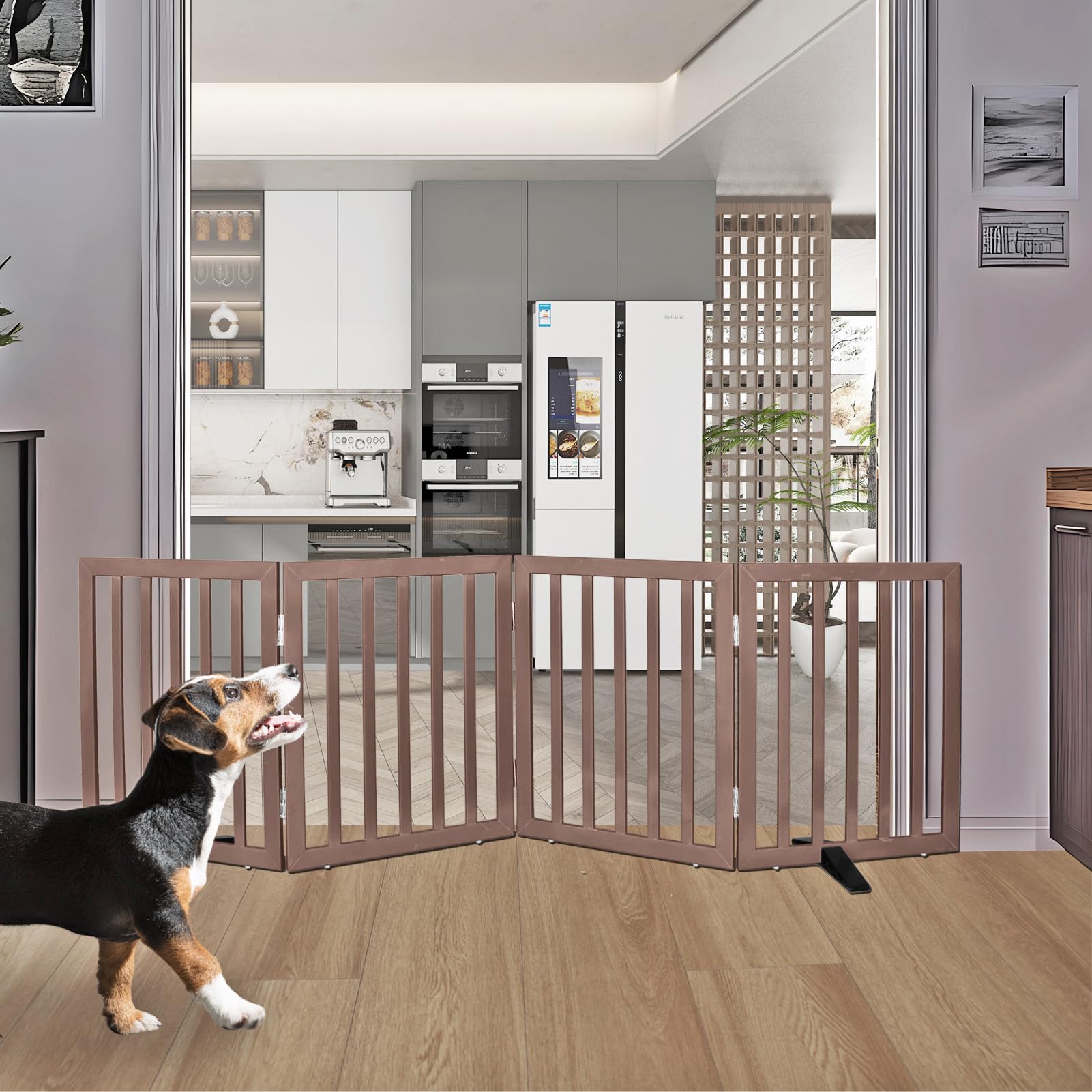 ZJSF foldable 4-panel dog gate accordion-style fits doorways and staircases for flexible room control.