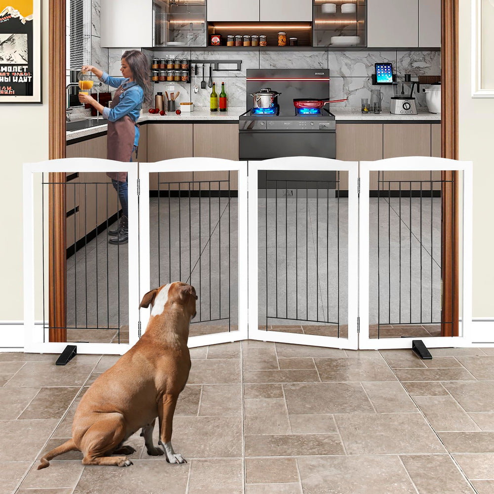 ZJSF foldable dog gate used at doorways for flexible room boundaries.