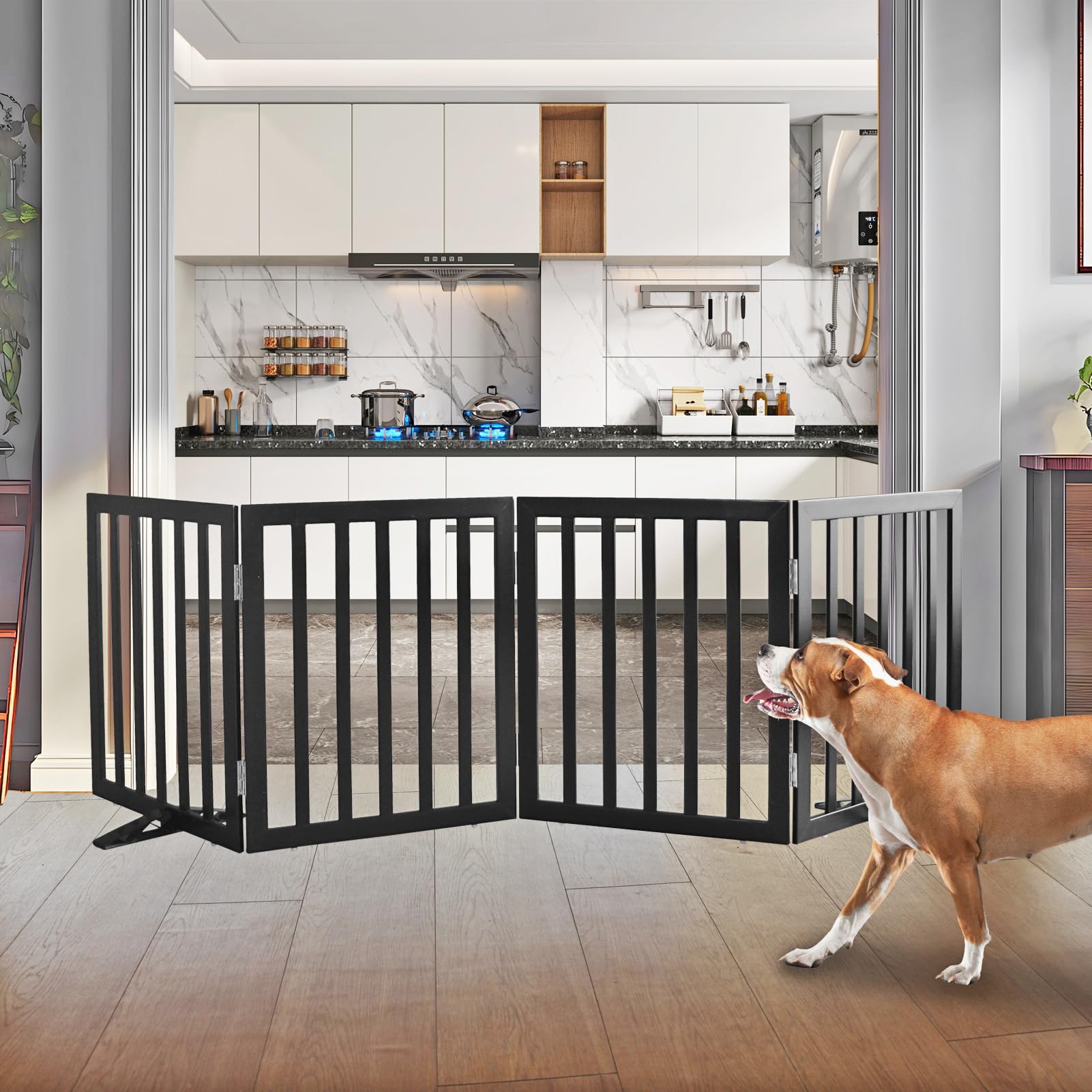 ZJSF foldable four-panel gate configured in a Z shape for wide hallways.