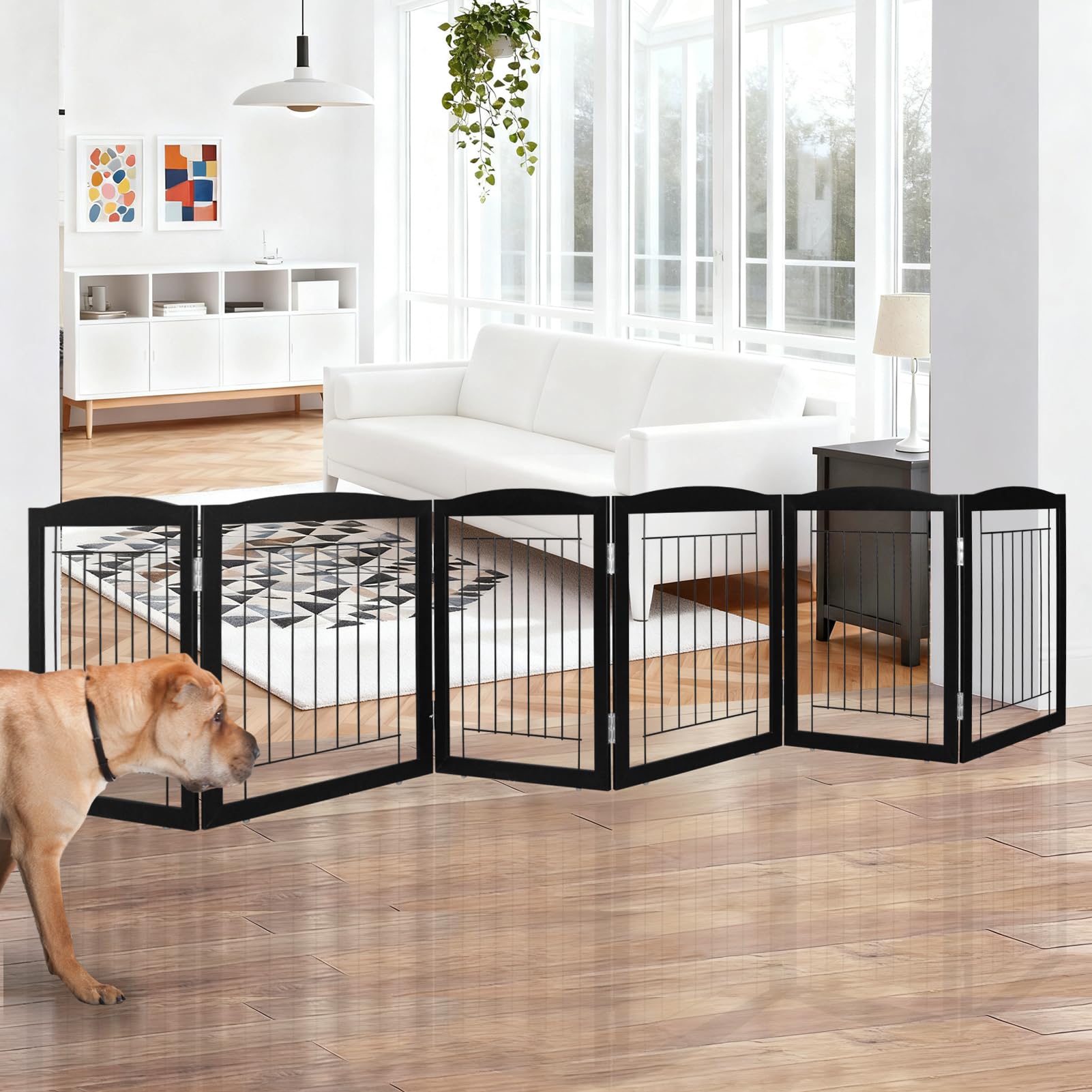 ZJSF freestanding dog gate assembled for quick, flexible pet containment.