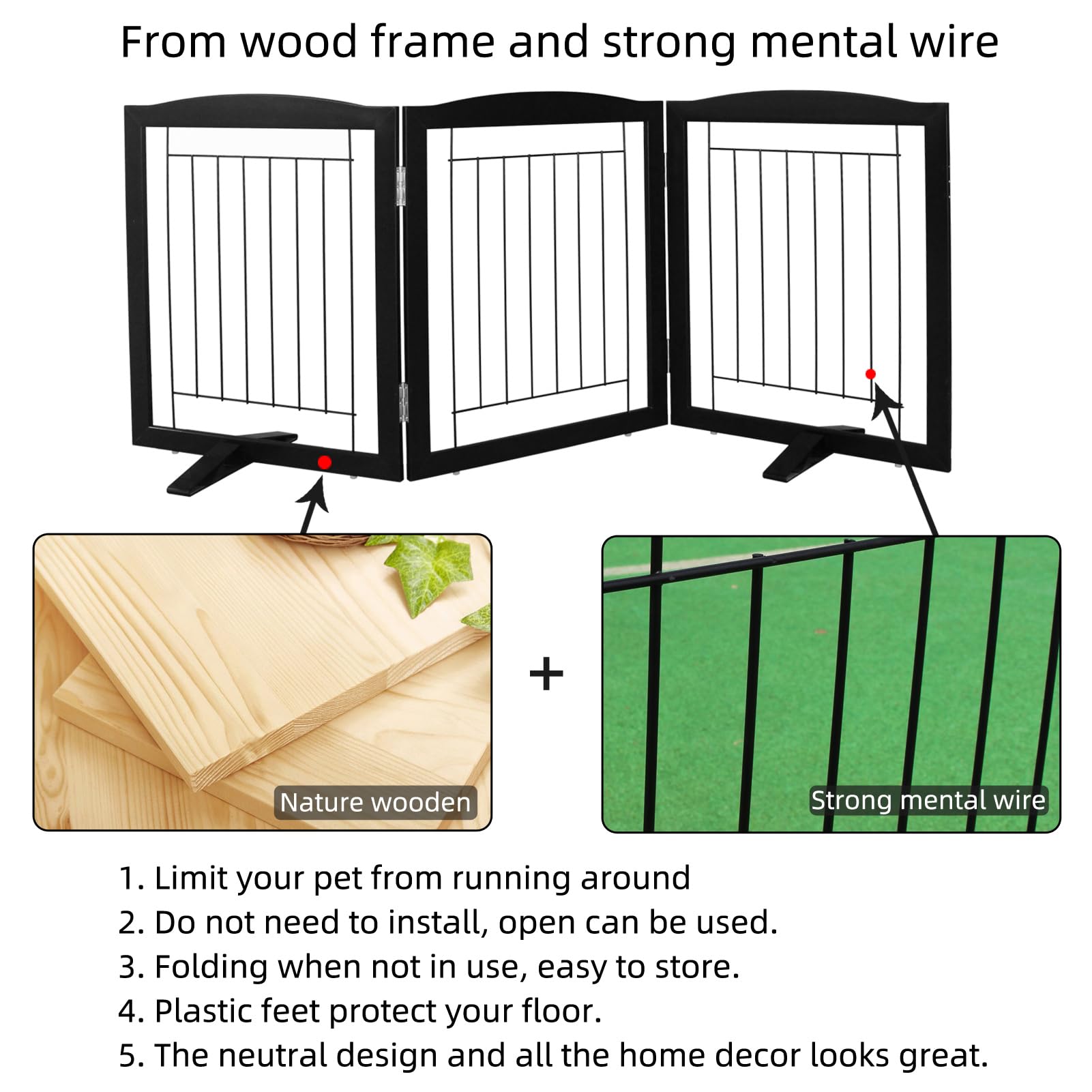 ZJSF freestanding gate with rubber feet protects floors and prevents slipping.