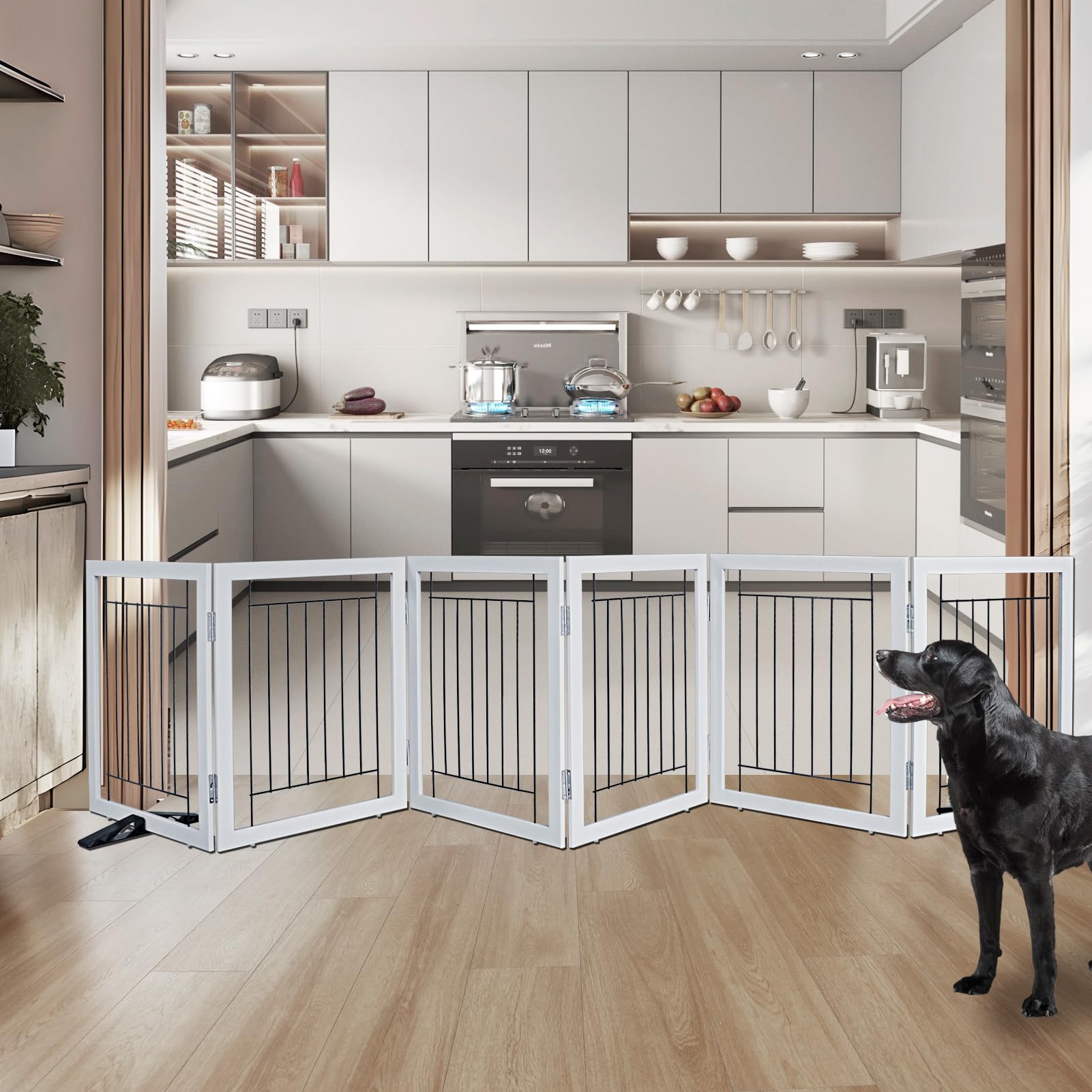 zjsf freestanding dog gate folded design showing easy storage