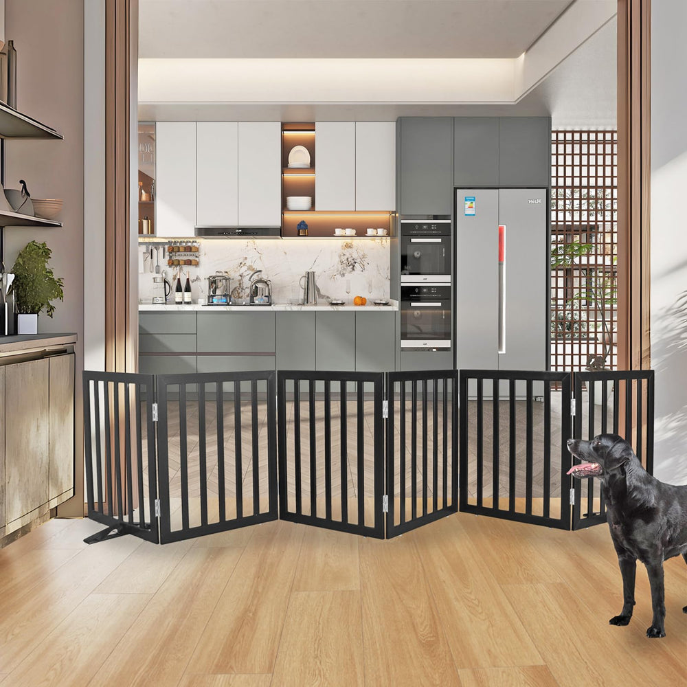 ZJSF freestanding dog gate 6 panels hinges close-up demonstrating sturdy assembly.