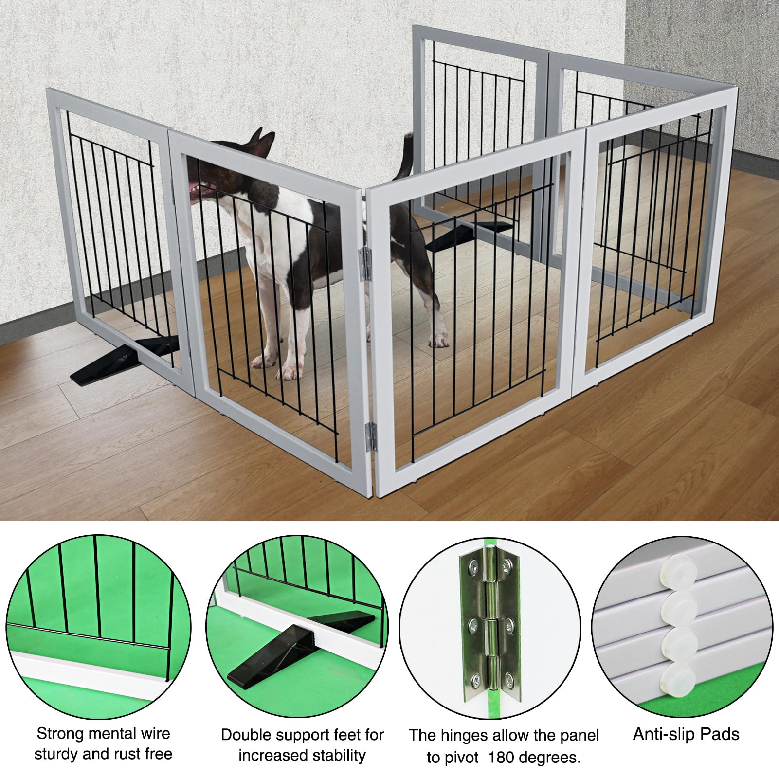 zjsf freestanding dog gate non-slip feet protect floors