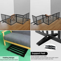 ZJSF freestanding dog gate with non-slip rubber feet protecting floors.