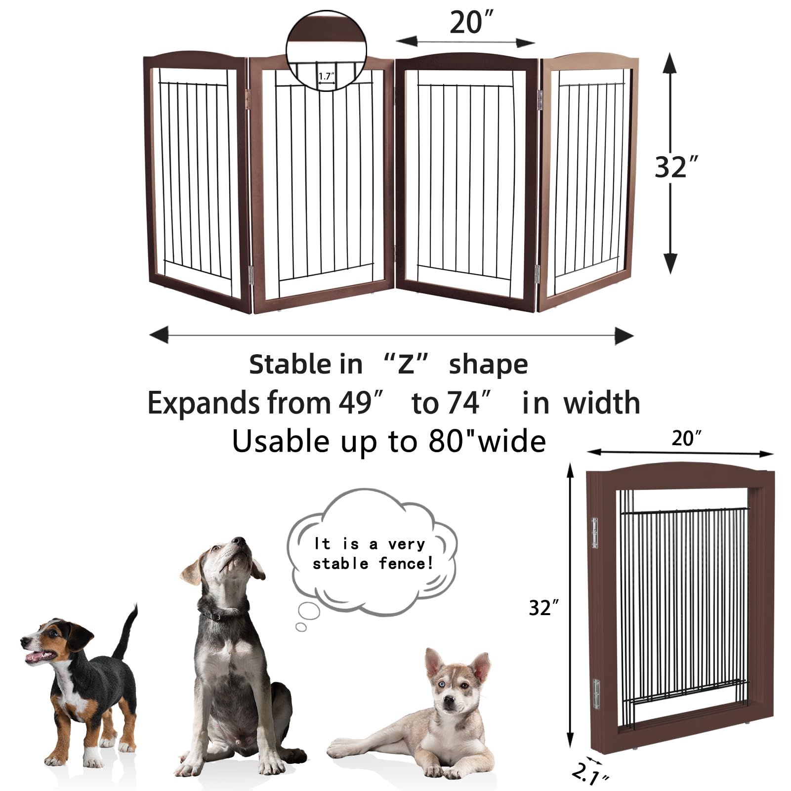 ZJSF freestanding dog gate with non-slip feet protecting floors during use.