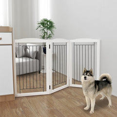 ZJSF freestanding dog gate unfolded across a hallway showing its wide reach for pets