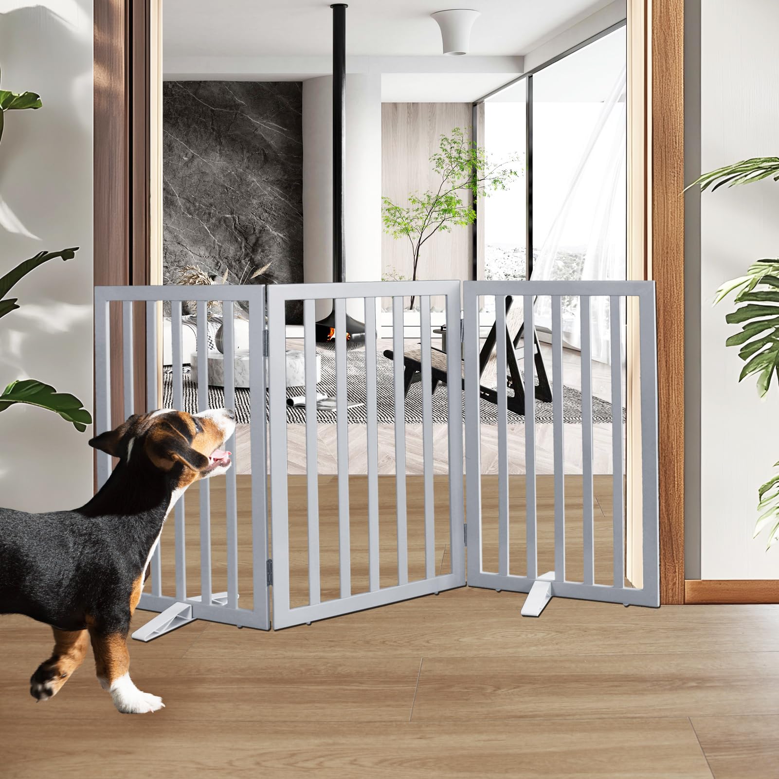 ZJSF freestanding dog gate with cedar wood for durable room separation
