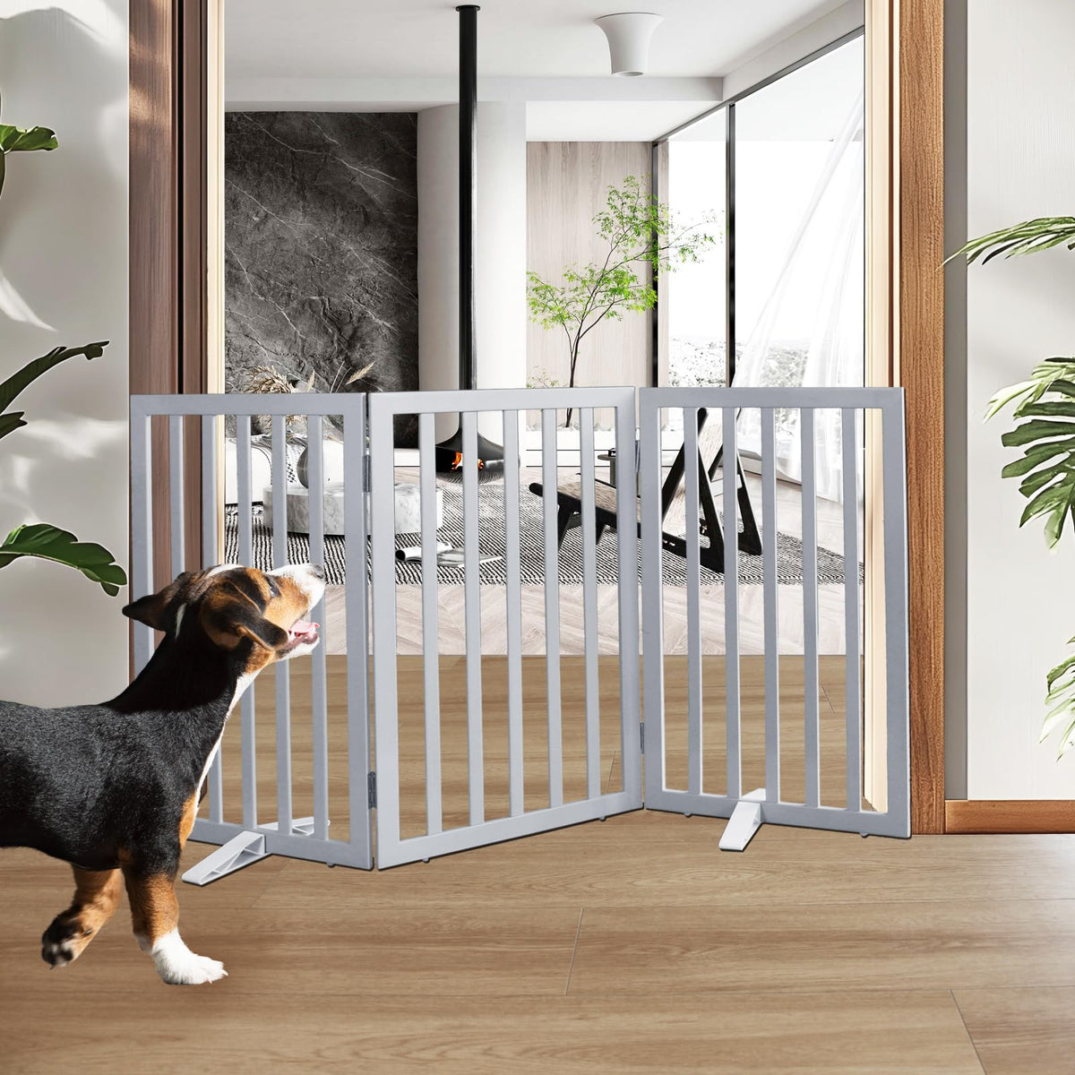 ZJSF freestanding dog gate with cedar wood for durable room separation