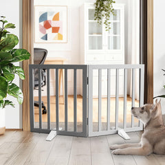 ZJSF freestanding dog gate in cedar wood frame for room separation