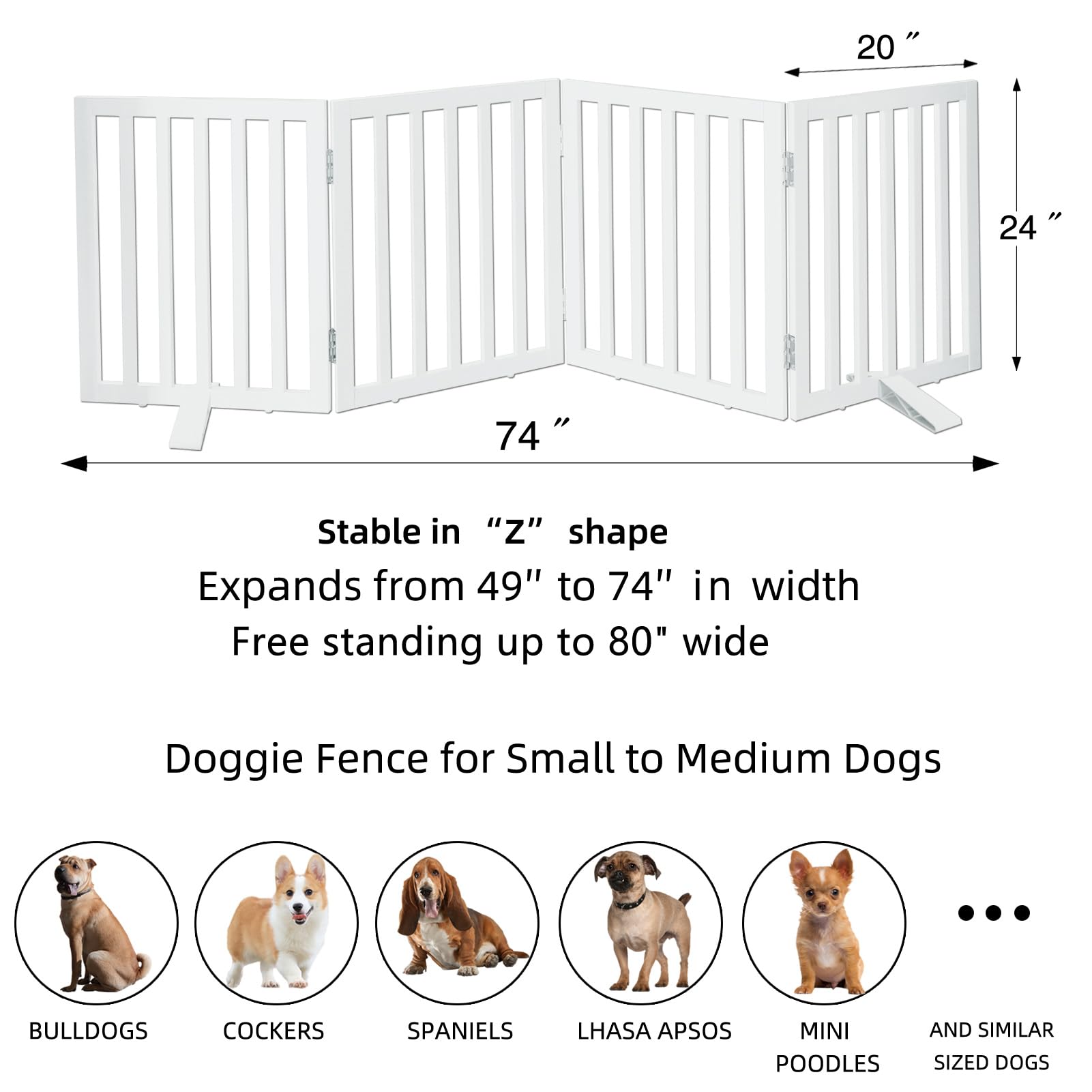 ZJSF freestanding dog gate includes non-slip feet to protect floors during use.