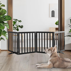 ZJSF freestanding wooden dog gate panels in black for doorway safety.