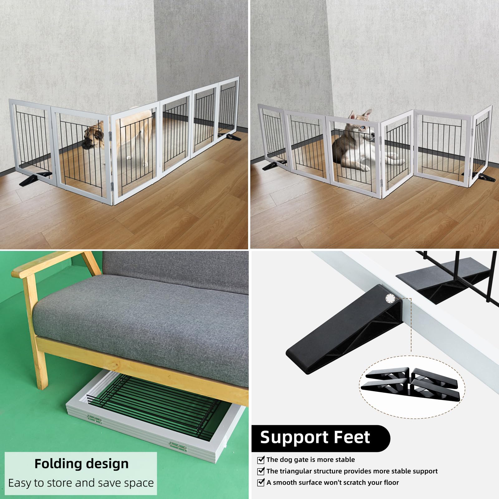zjsf freestanding dog gate wooden panels with durable hinges