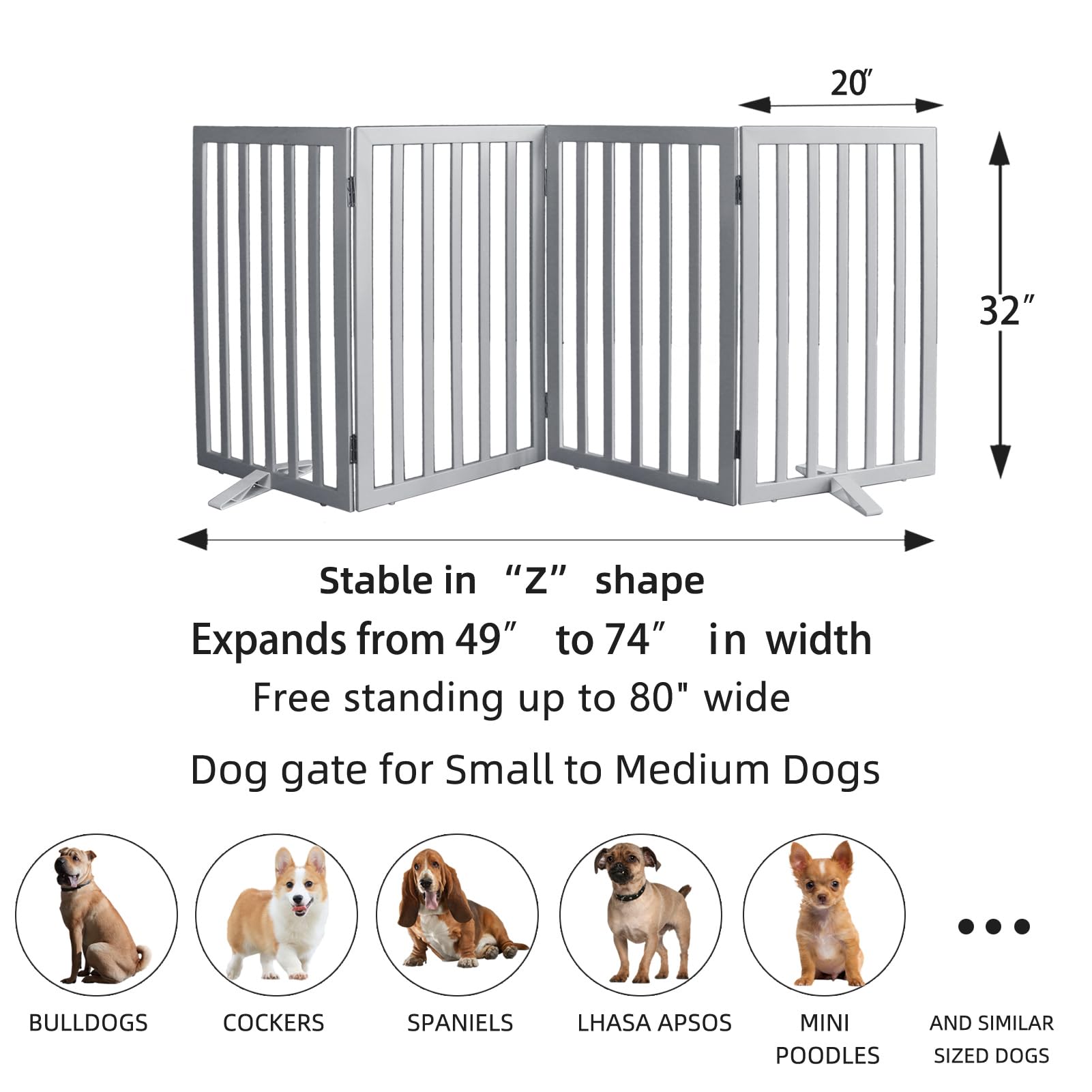 ZJSF gray pet gate on stairs demonstrates secure, freestanding versatility.