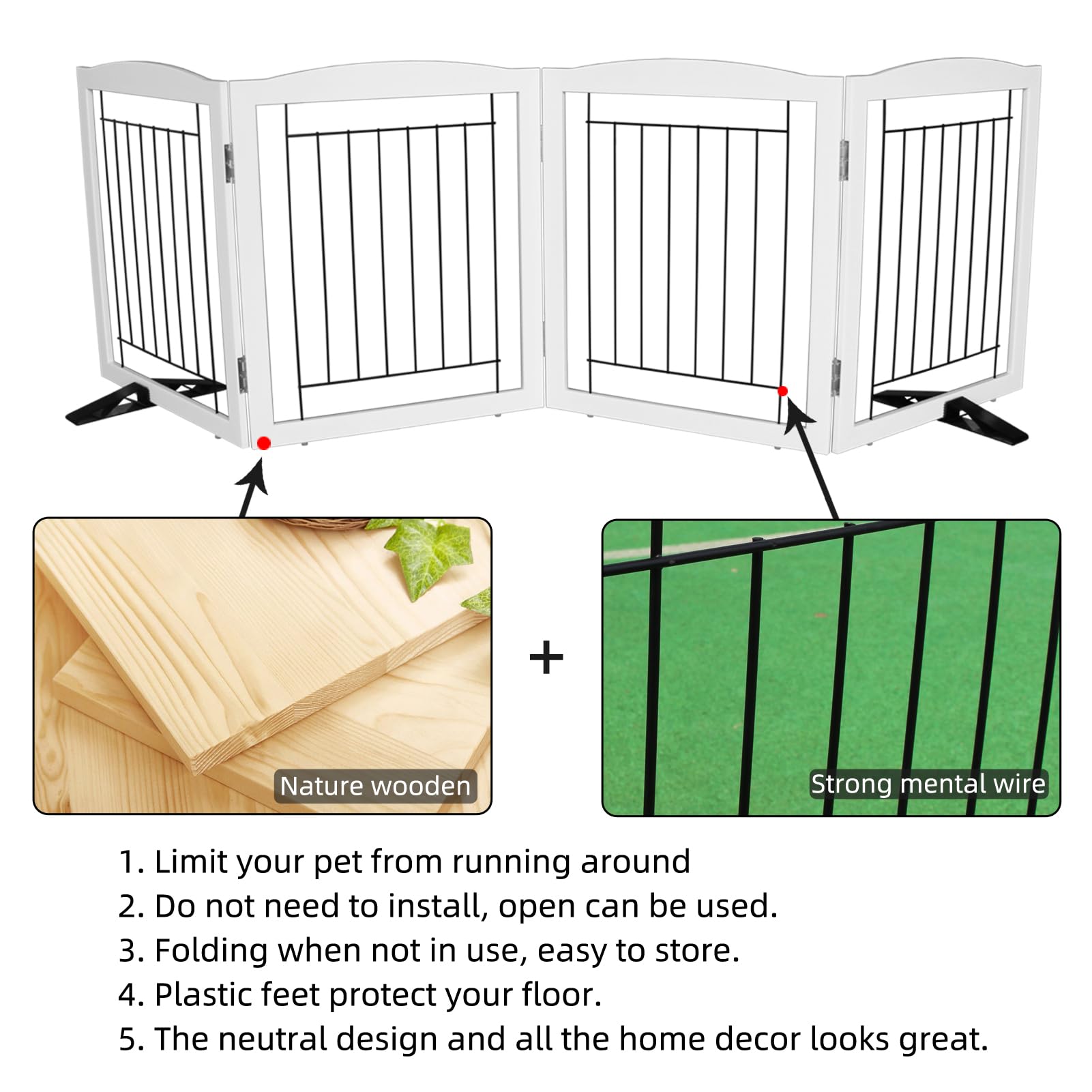 ZJSF gate features non-slip rubber feet to protect floors.