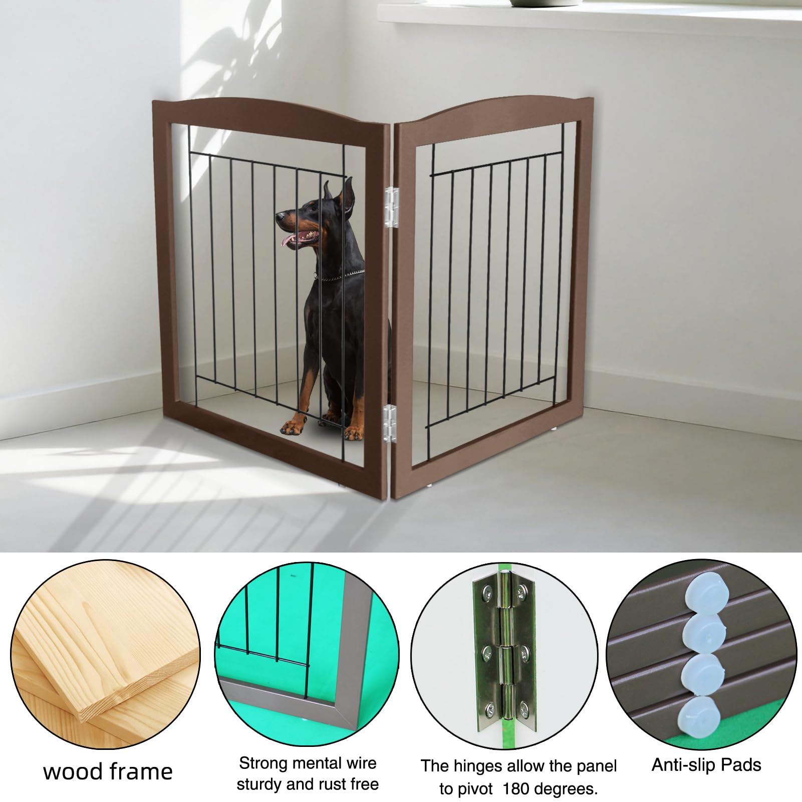 ZJSF pet gate with non-slip feet protects flooring during use.