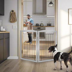 ZJSF two-panel gate extended in full width for wide hallway containment.
