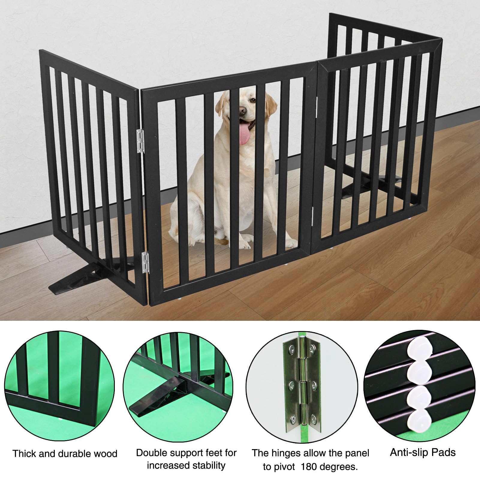 ZJSF cedar wood pet gate with non-slip feet protects floors.