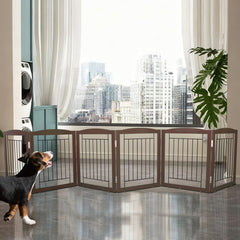 ZJSF wooden brown pet gate six panels fits stylishly in homes