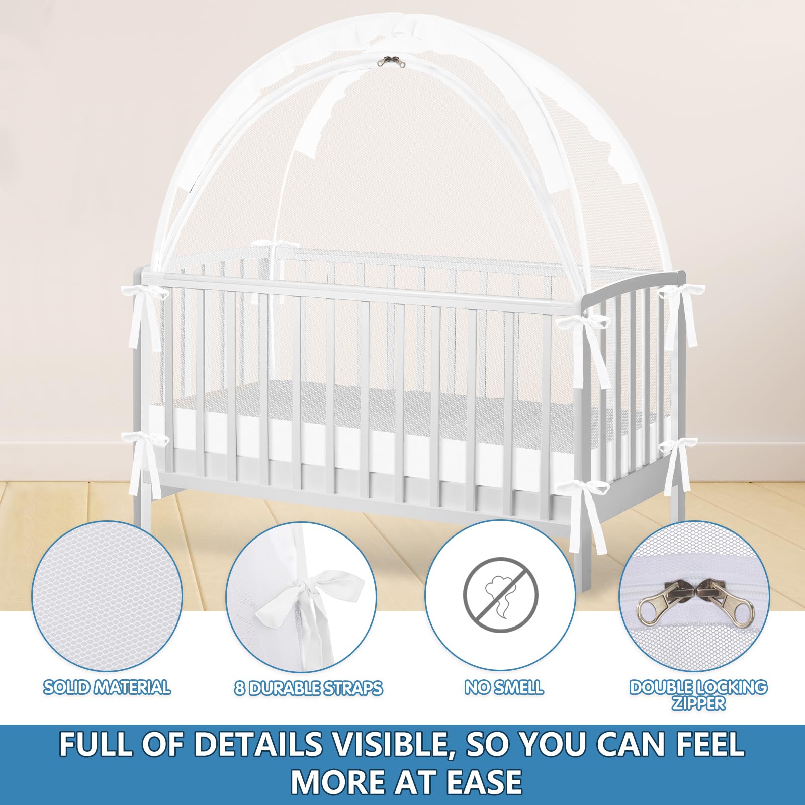 Zkaitoy Crib Tent 360-wrap design fully surrounds baby for safety