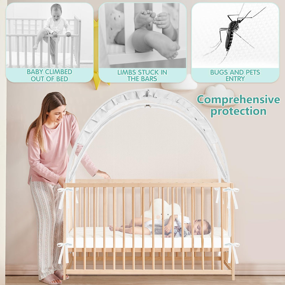 Zkaitoy Crib Tent breathable mesh promotes airflow for baby comfort.