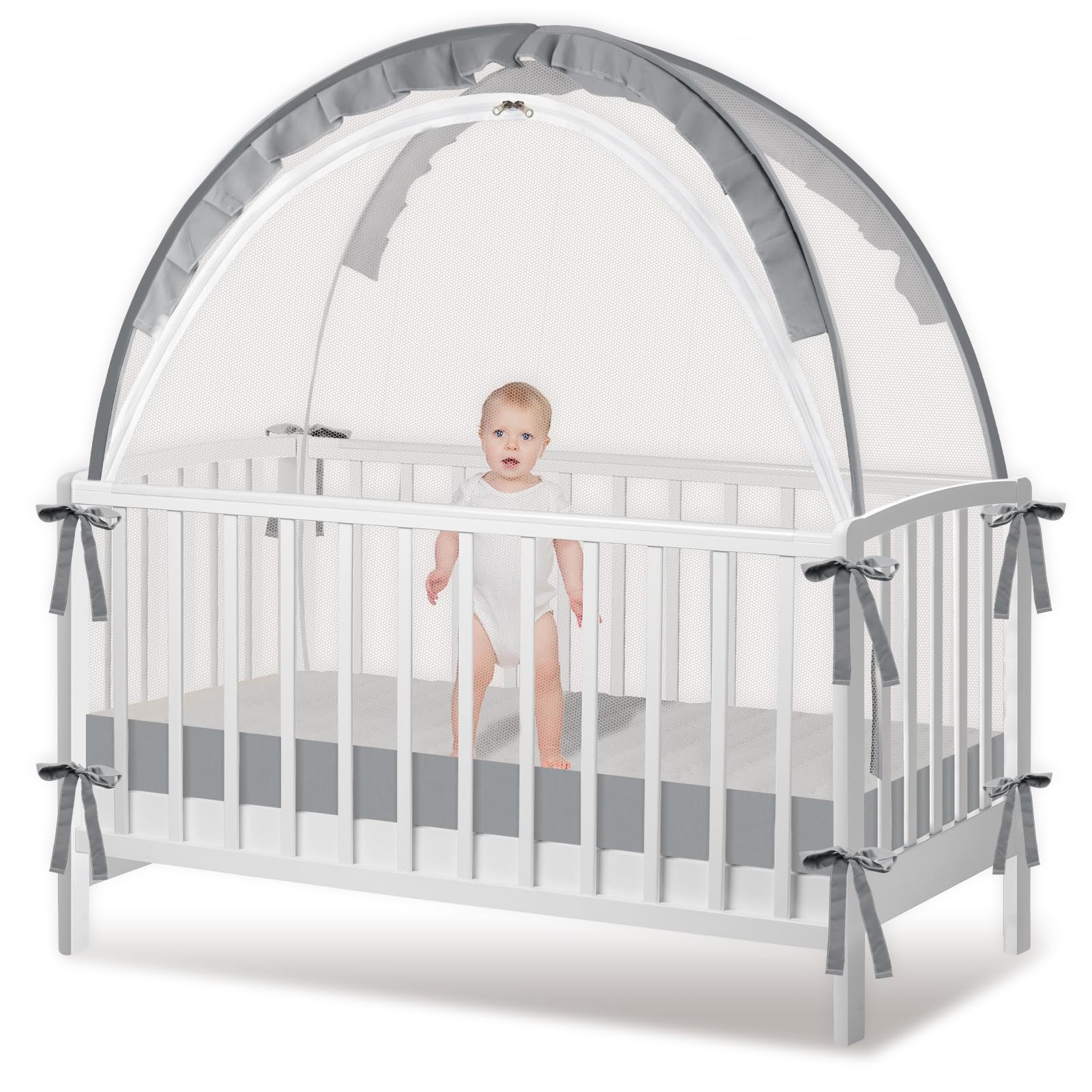 Zkaitoy Crib Tent close-up of breathable mesh for safe, cooling sleep.