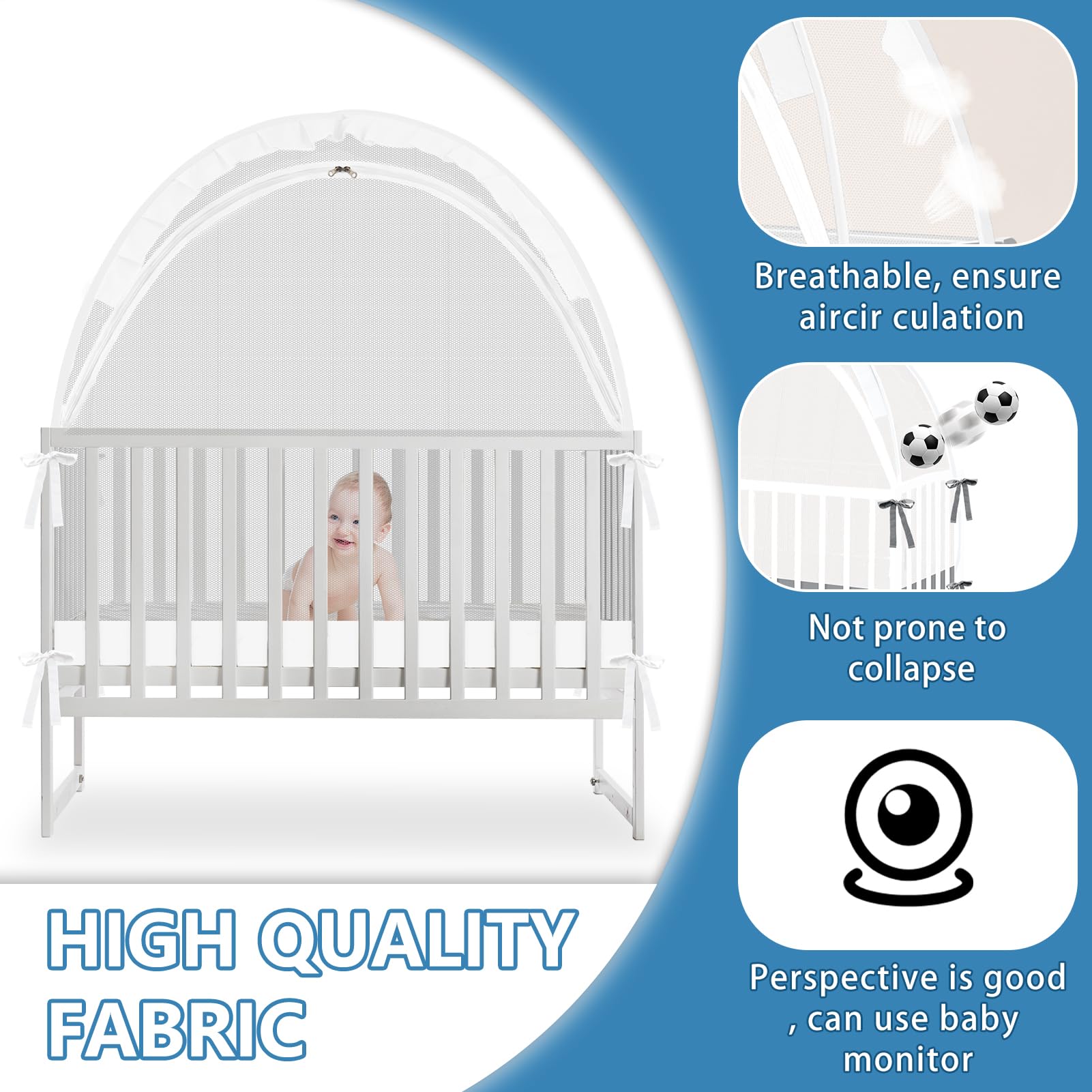 Zkaitoy Crib Tent double-zip for easy access without disturbance
