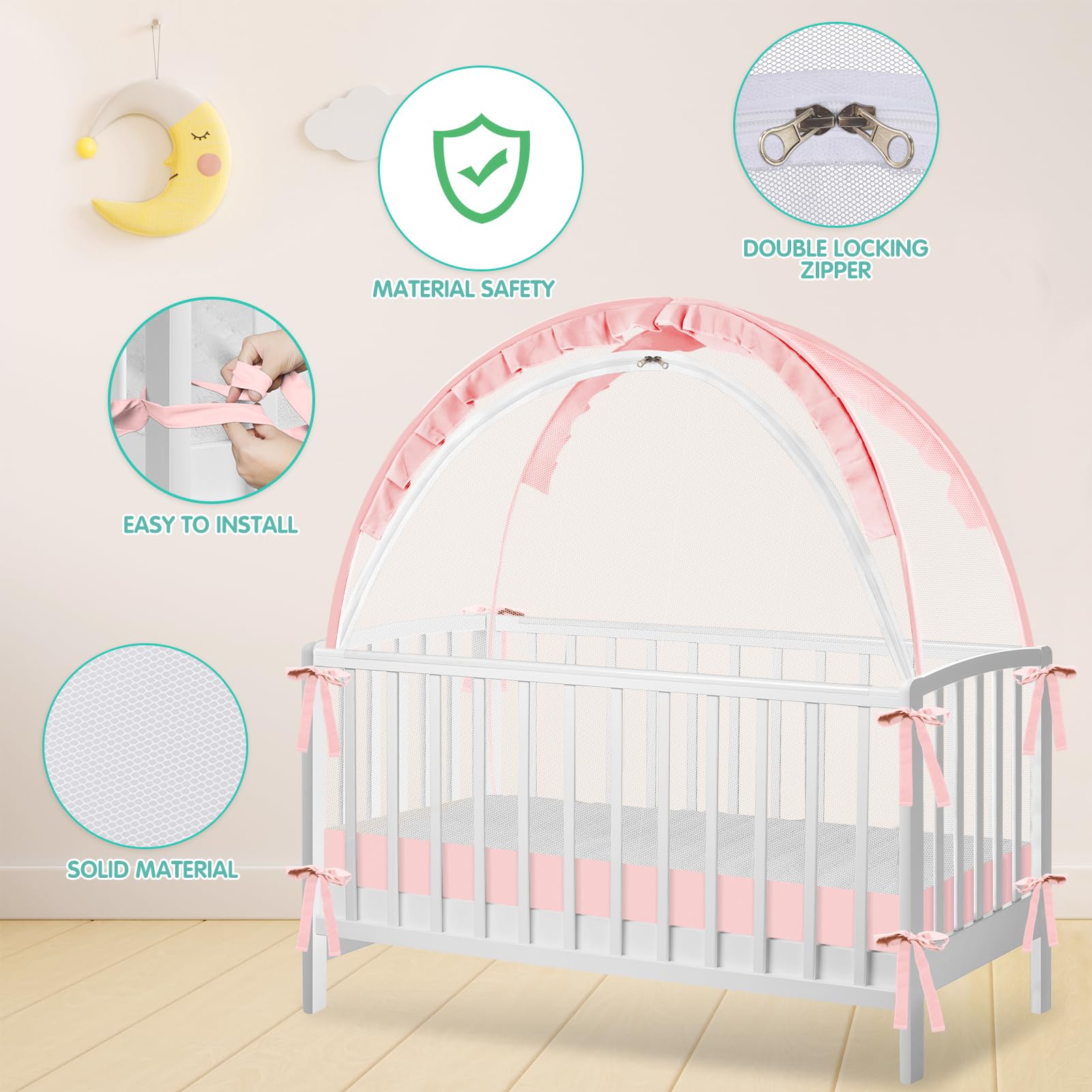 Zkaitoy Crib Tent durable rods reinforce stable structure