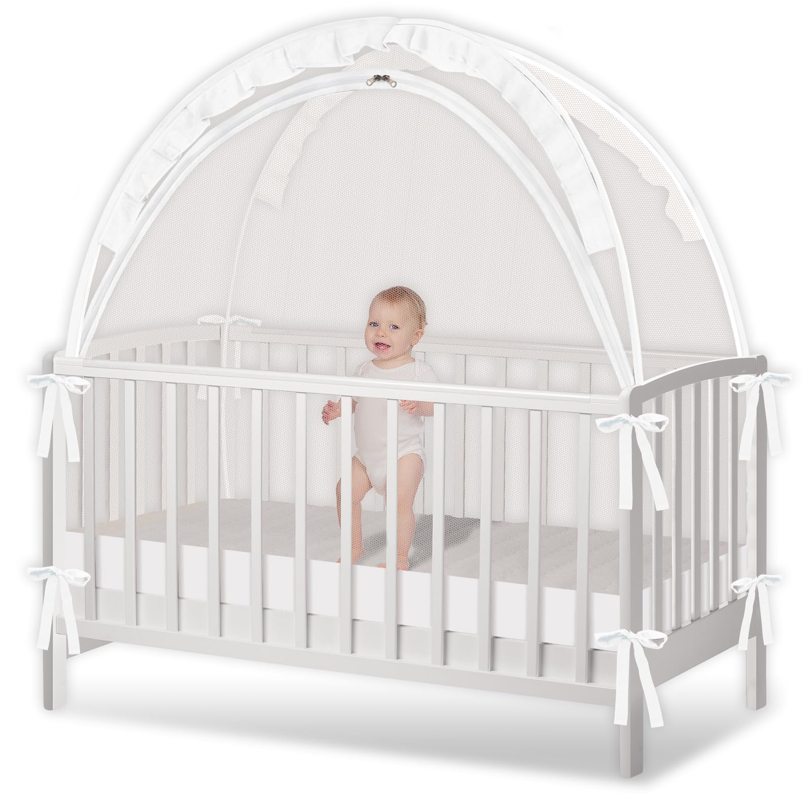 Zkaitoy Crib Tent pops up instantly for quick containment.