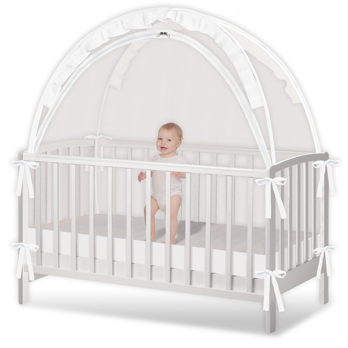 Zkaitoy Crib Tent pops up instantly for quick containment.