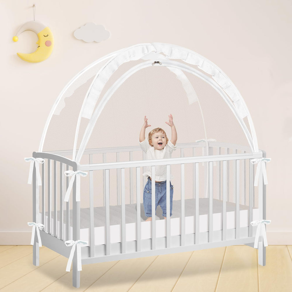 Zkaitoy Crib Tent helps baby sleep with filtered light and draft protection.