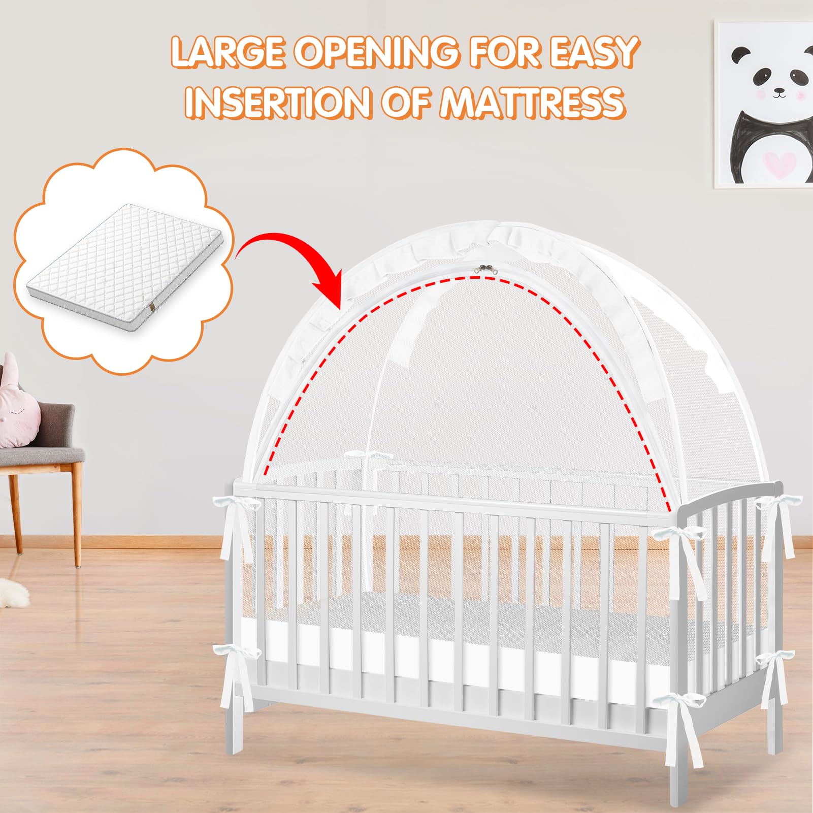 Zkaitoy crib tent see-through mesh; monitor baby easily.