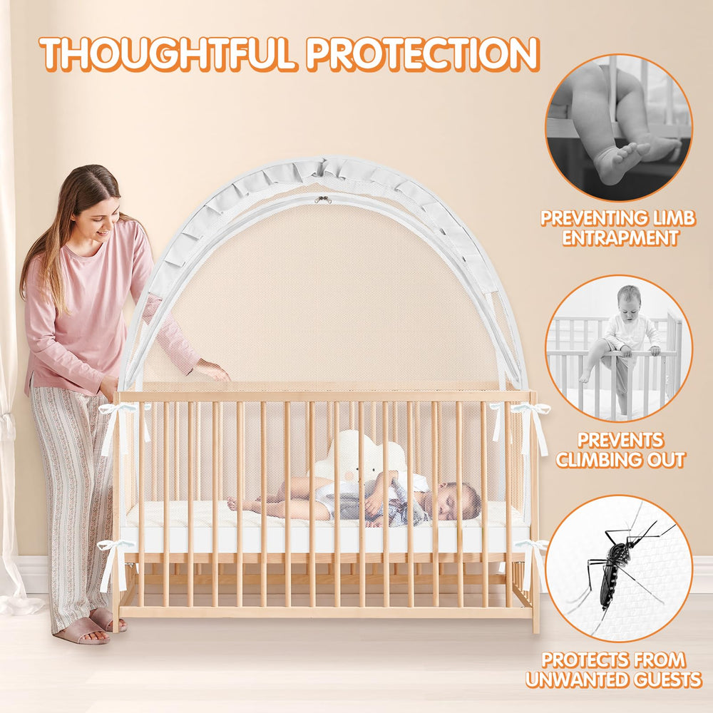 Zkaitoy crib tent strong mesh design; visibility and airflow.