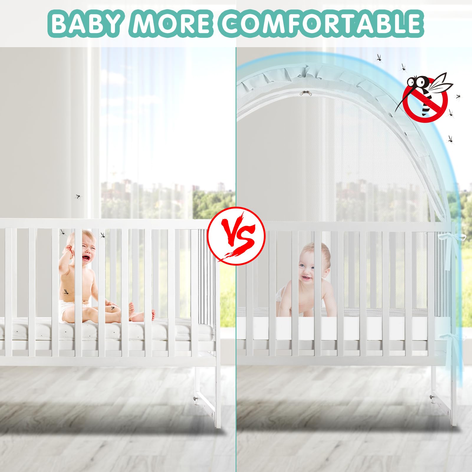Zkaitoy Crib Tent two-way zipper prevents opening from inside.