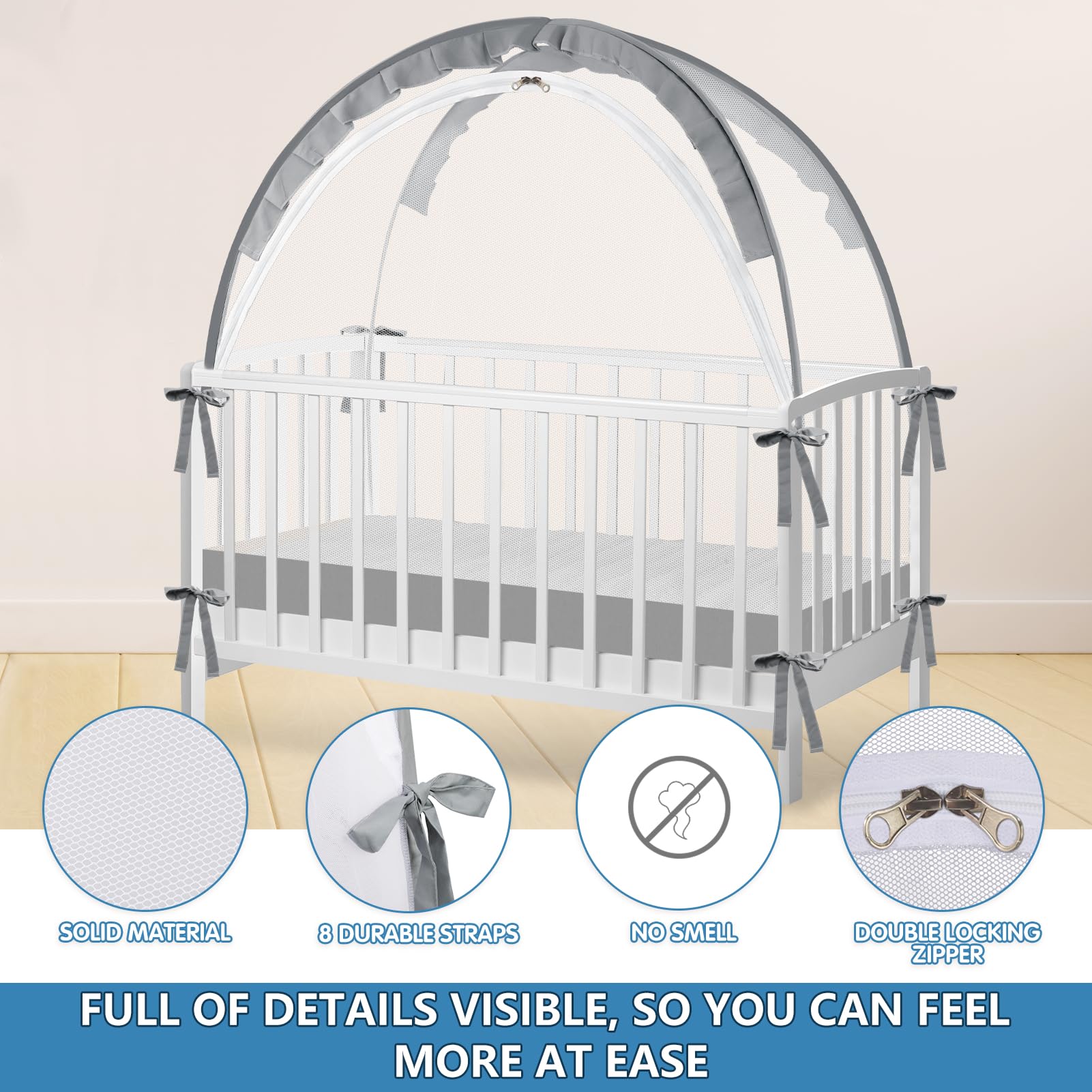 Zkaitoy Crib Tent with transparent window for clear night-time monitoring.