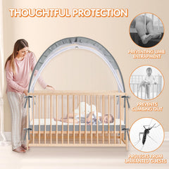 Zkaitoy Crib Tent breathable mesh highlights airflow for baby comfort during naps.