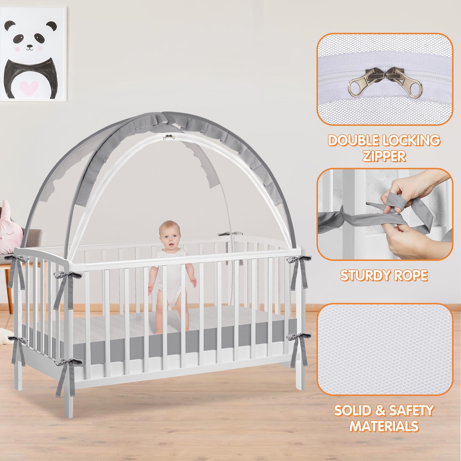 Zkaitoy Crib Tent full-visibility mesh image lets you watch baby from all angles.