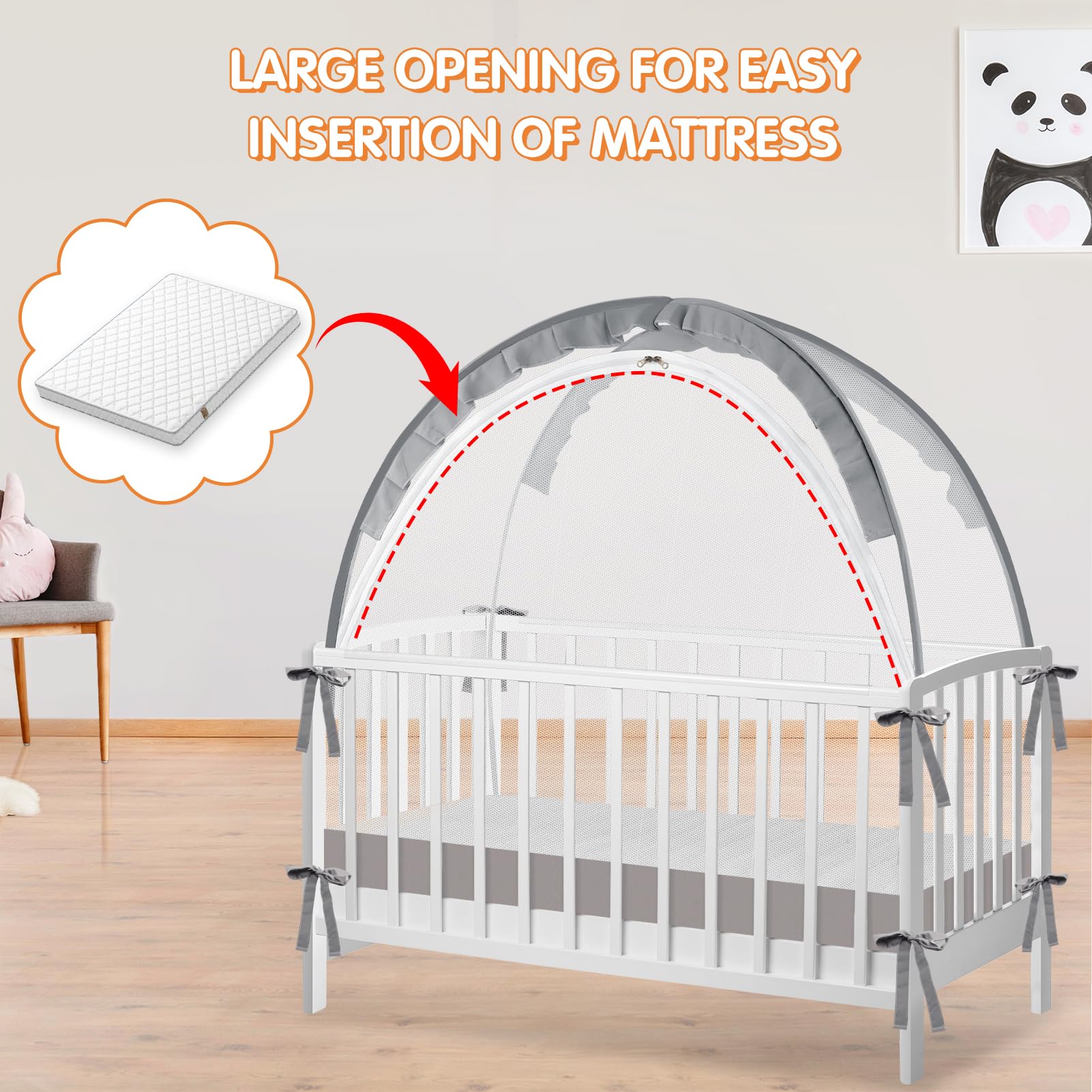 Zkaitoy Crib Tent grey Lager color complements modern nursery decor.