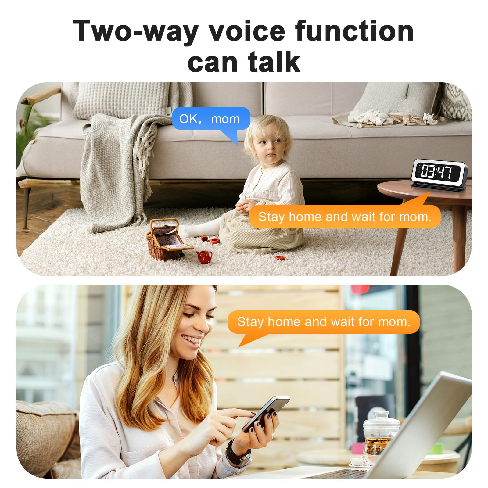 ZKCAI 2K Smart Clock Camera alarm and white light deter intruders.