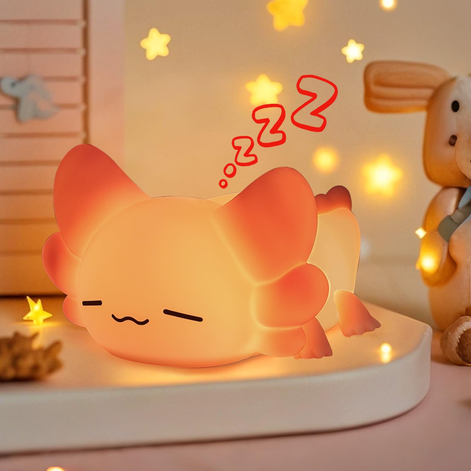 ZKLiLi Axolotl Night Light front view offers gentle bedtime illumination for kids.