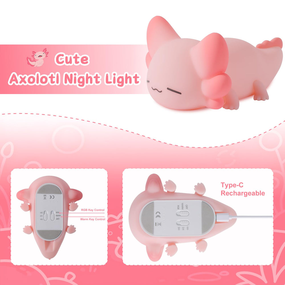 ZKLiLi Axolotl Night Light remote control demonstrates easy color changes for mood lighting.