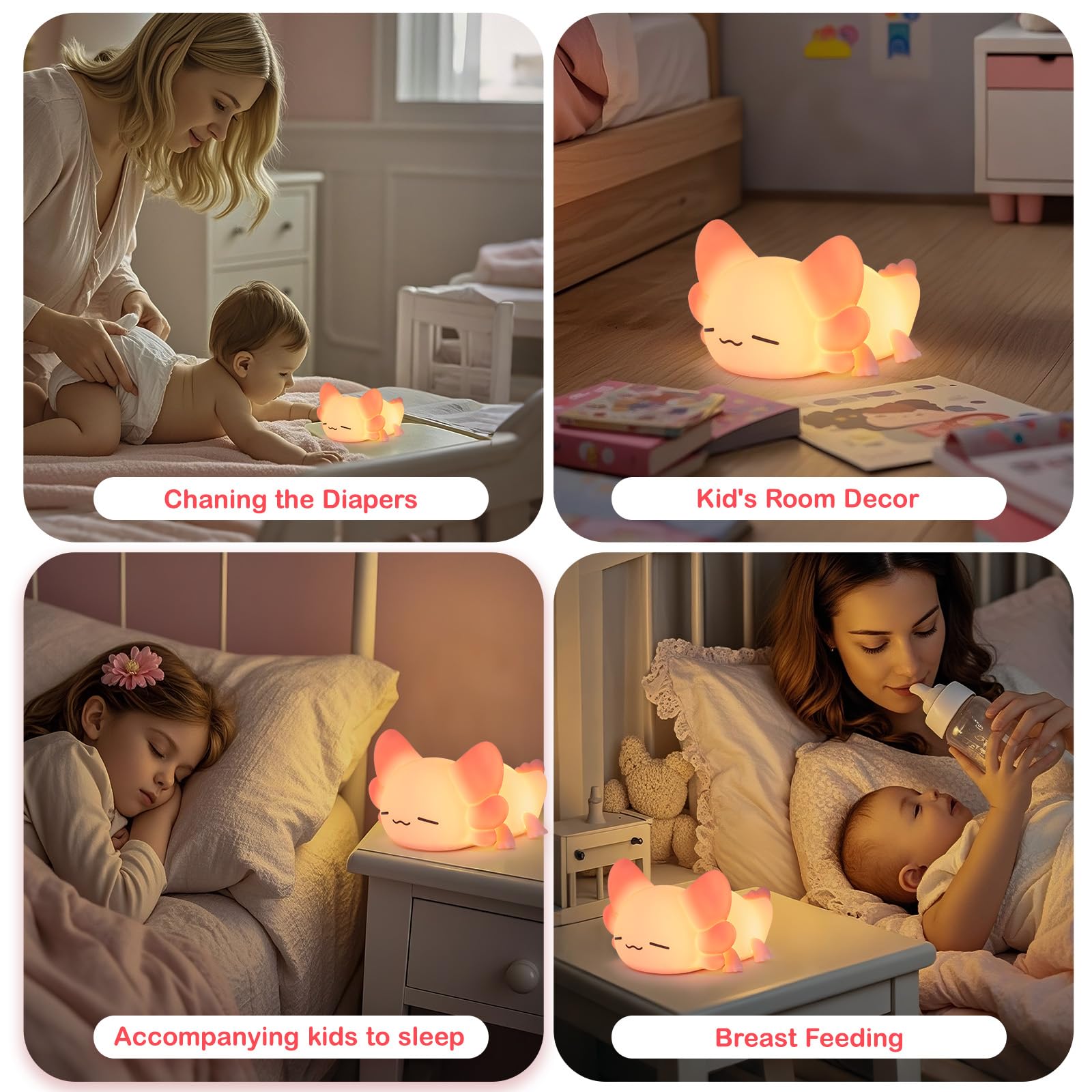 ZKLiLi Axolotl Night Light shown in a cozy nursery as decorative lighting.