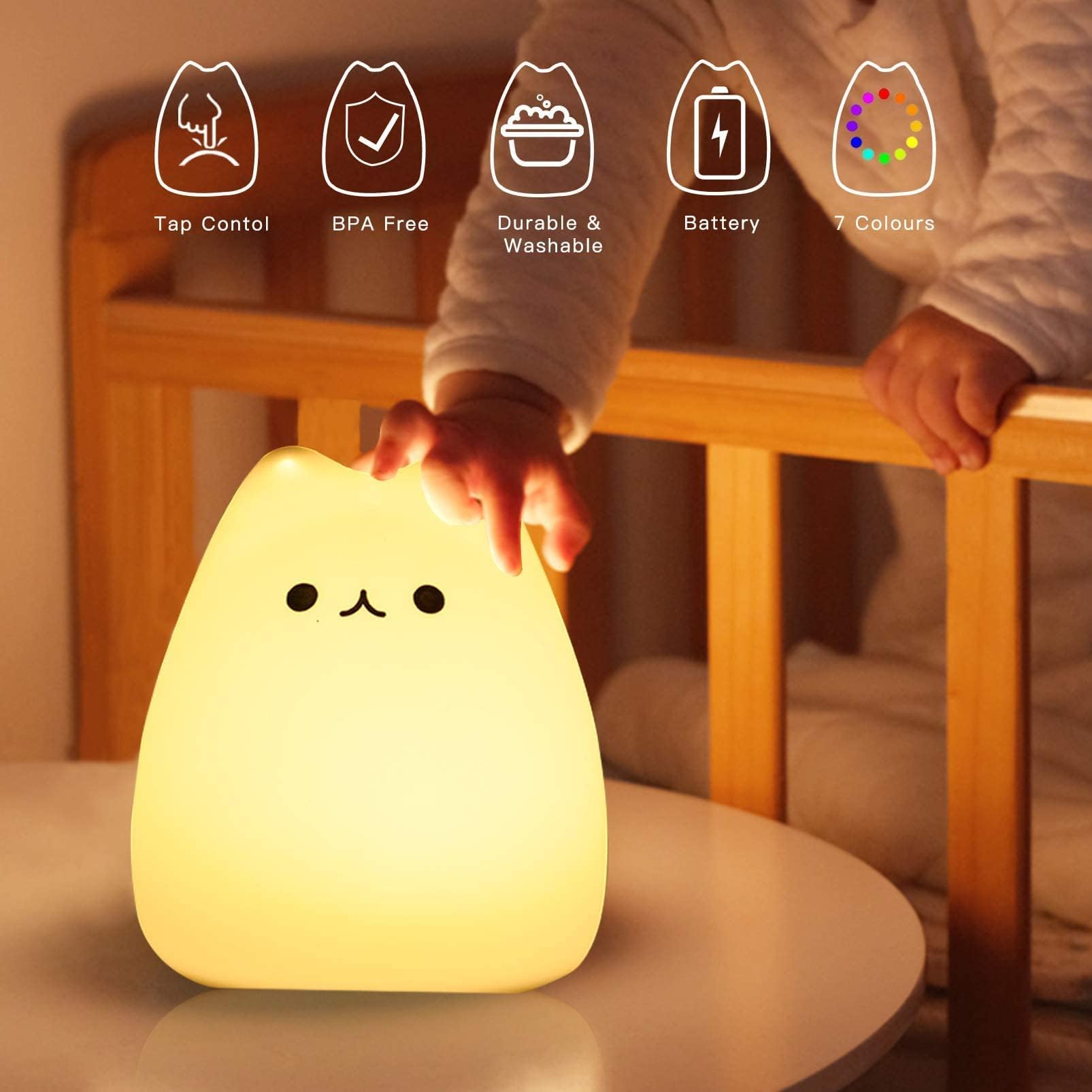 Close-up of ZKLiLi cat night light showing tap-control for easy night lighting.