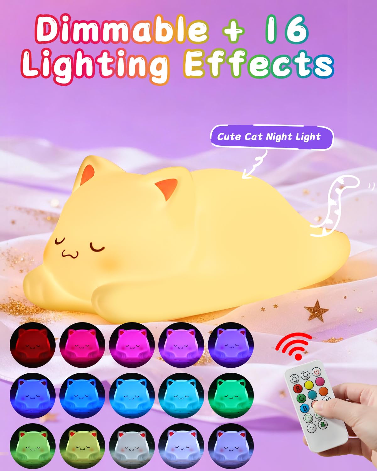 ZKLiLi cat lamp demonstrates tap control for bedside color changes.