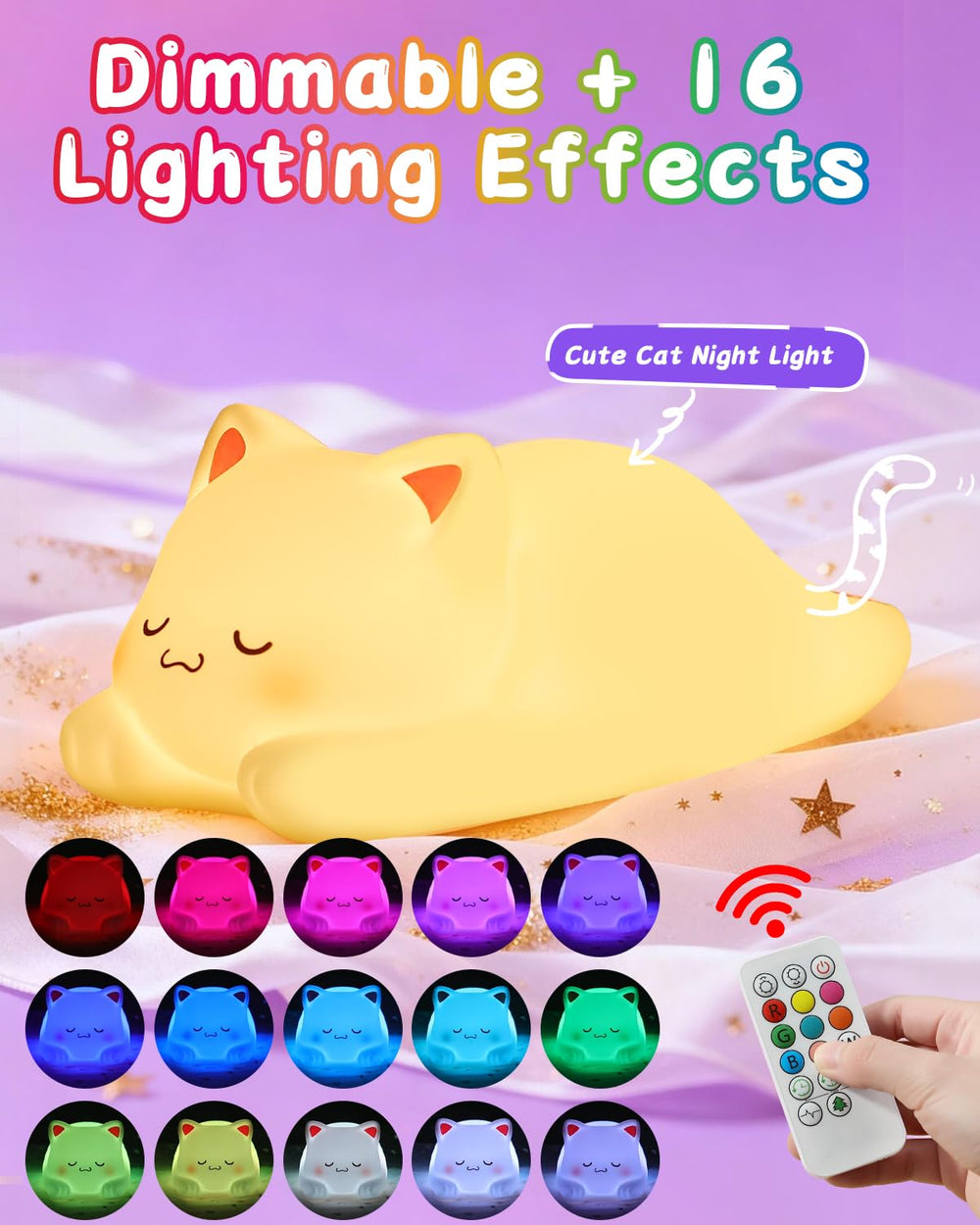 ZKLiLi cat lamp demonstrates tap control for bedside color changes.