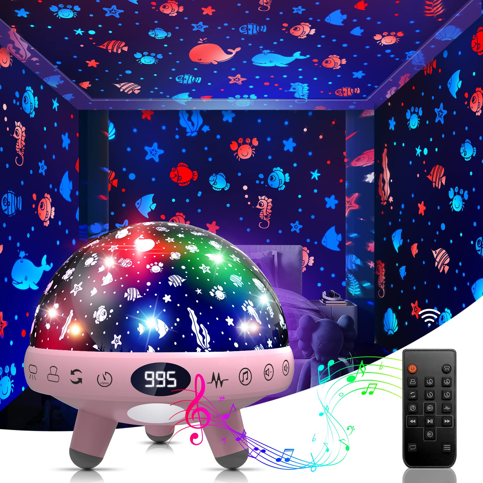ZKYQSHDHX night light projector ocean visuals on ceiling for soothing bedtime ambiance.