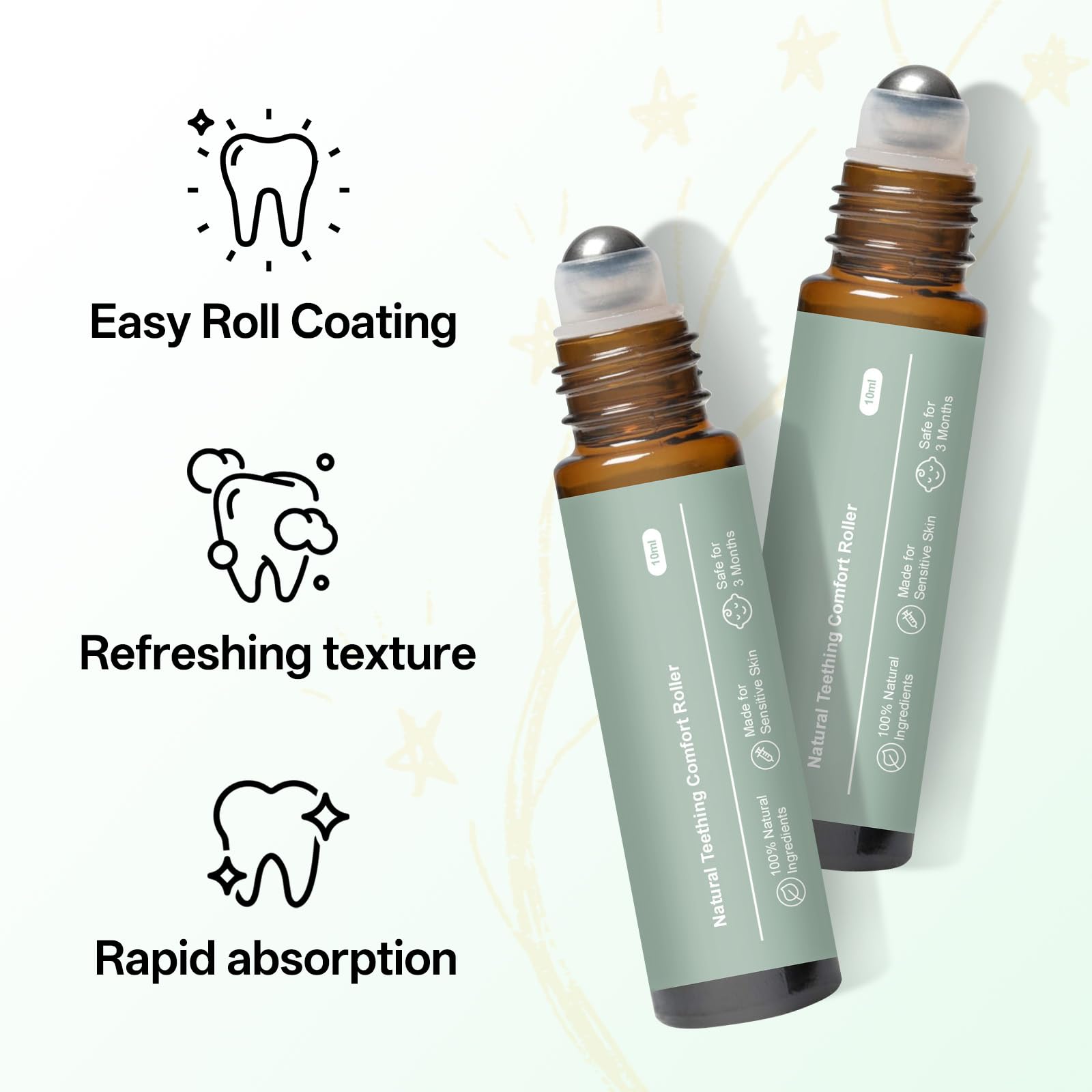 ZL7QHSE Teething Roller 2-pack packaging shows compact travel-friendly design