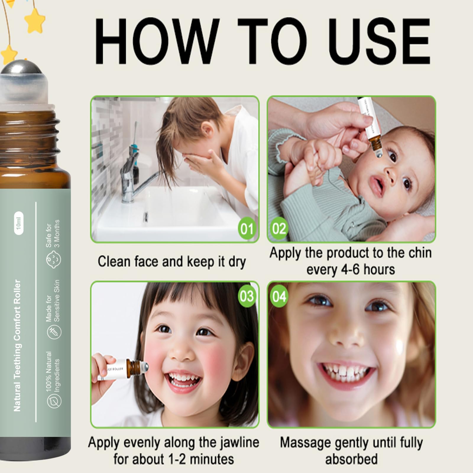 ZL7QHSE teething roller on baby's gums with gentle cooling touch.